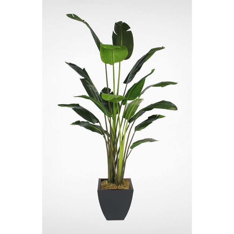 Artificial Tree in Geometric Pattern Planter, Fake Bird of Paradise Silk Tree, Artificial Plant for Indoor 2024 and Outdoor Home Decoration